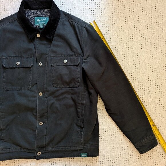 WOOLRICH Chore Barn Jacket Black Sherpa Lined Cotton Canvas Shell Men's M/L - Picture 6 of 9
